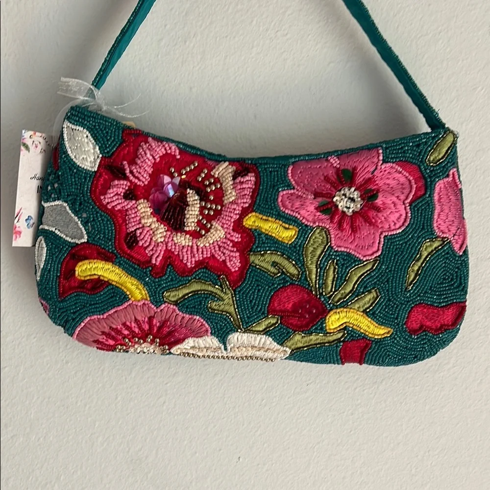 Handcrafted In India | Beaded Floral Shoulder Bag - Picture 2 of 8